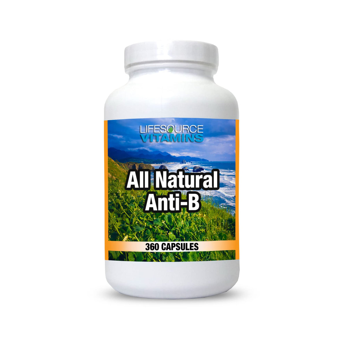 LifeSource Vitamins All Natural Anti-B bottle label highlights echinacea and garlic for immune support.