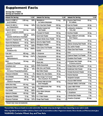 LifeSource Vitamins label close-up highlights 71 ingredients and probiotic enzymes.