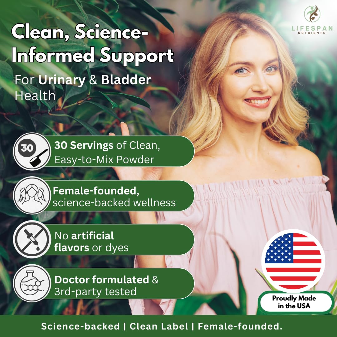 LifeSpan Nutrients D Mannose powder closeup highlights probiotic and prebiotic blend