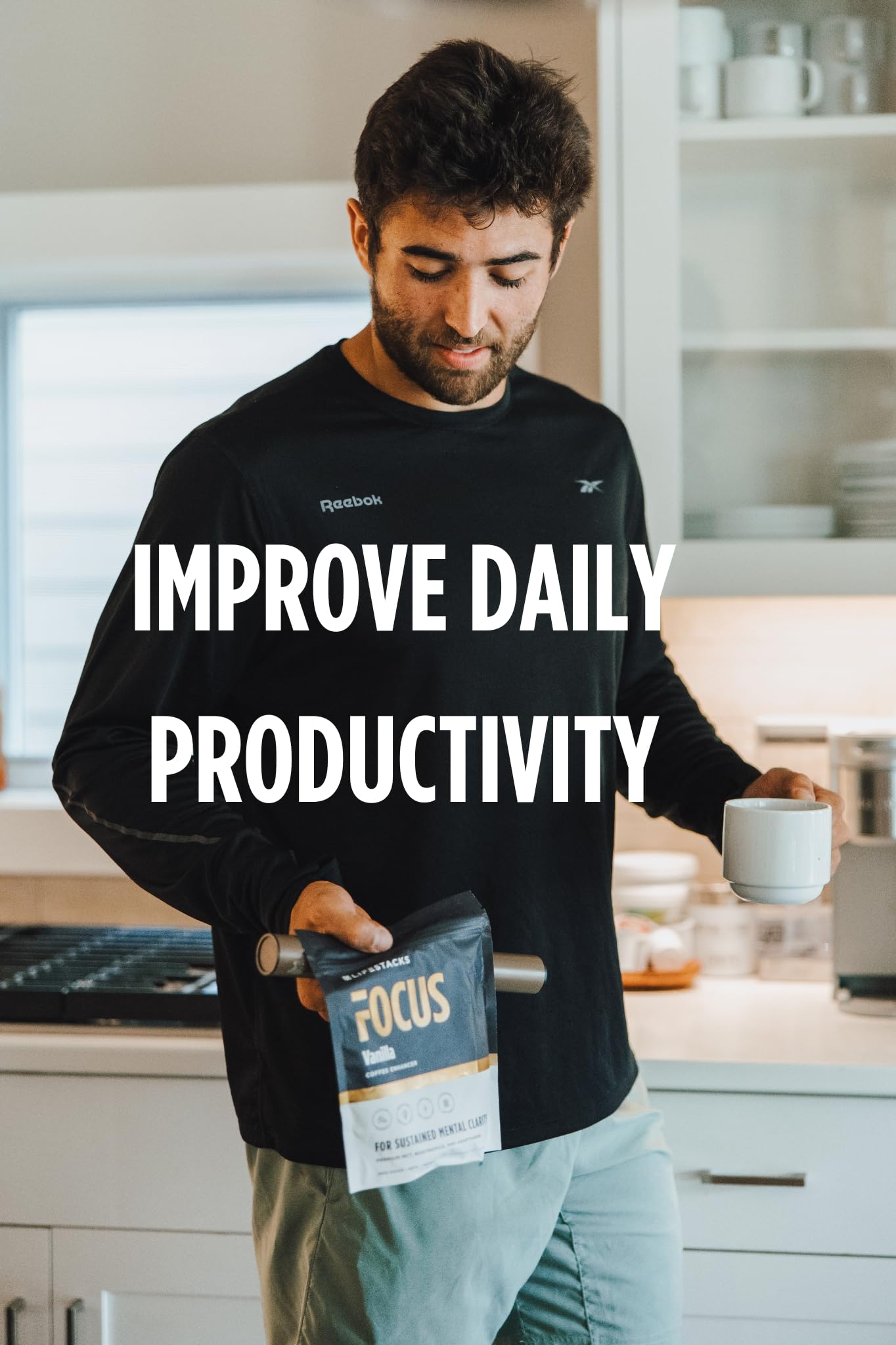 Close-up of a cup with LIFESTACKS Focus hints at improved focus during work.