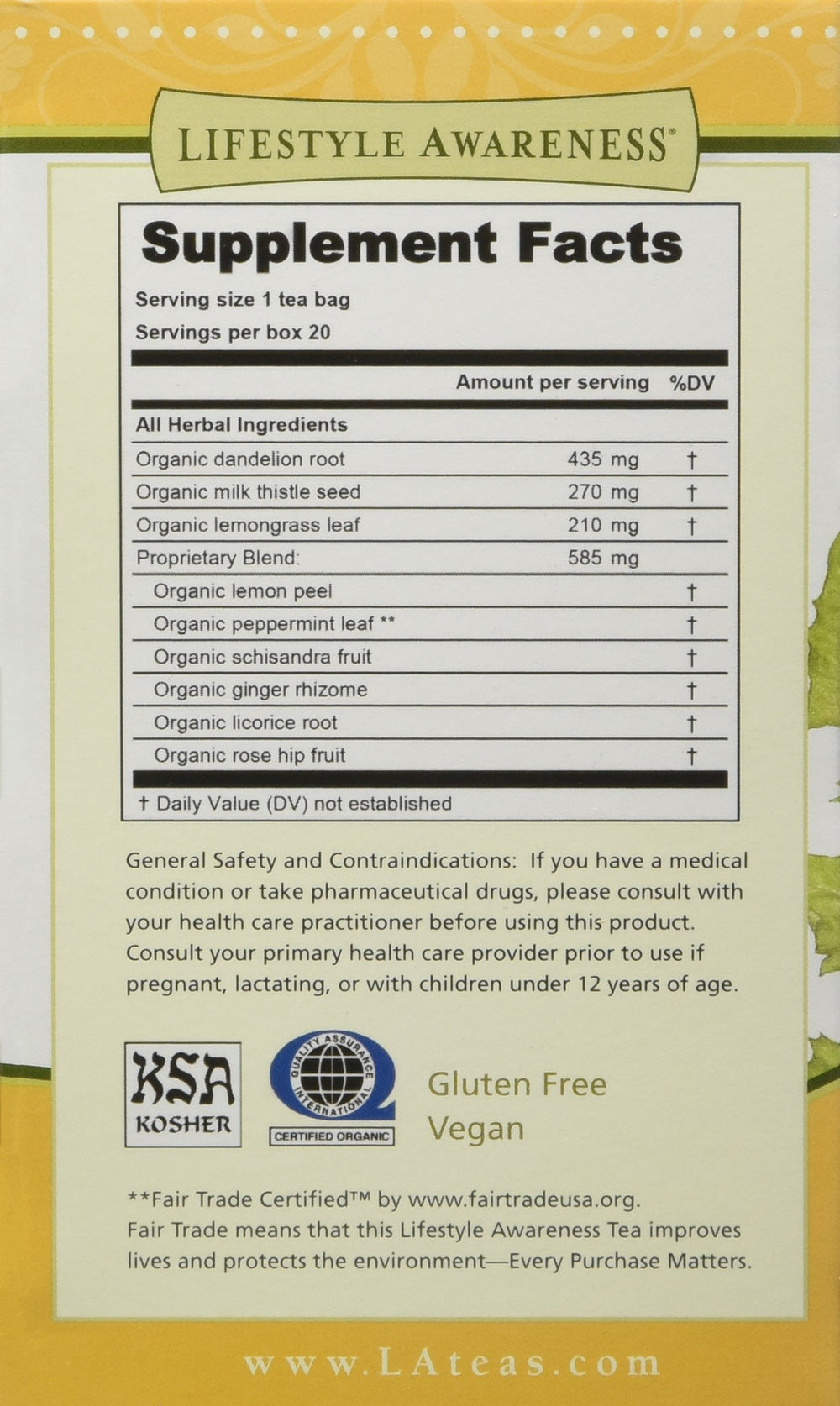 Lifestyle Awareness Teas cup with dandelion and milk thistle, a soothing herbal moment.