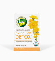 Lifestyle Awareness Teas Dandy Liver Detox packaging on shelf, inviting caffeine-free sipping.