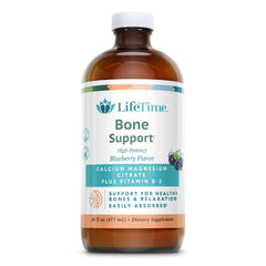 LIFETIME Bone Support Liquid bottle with blueberry flavor offering easy absorption benefits.
