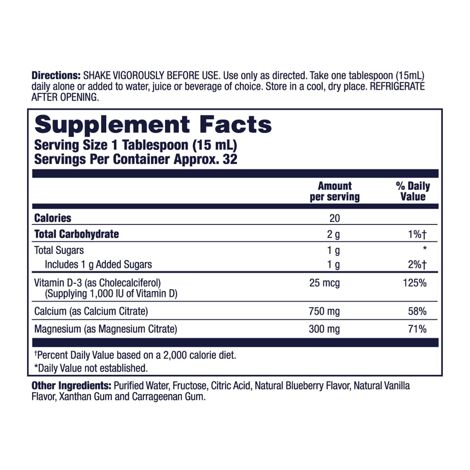 Nutrition label visible on LIFETIME Bone Support Liquid bottle highlighting calcium and vitamin D.
