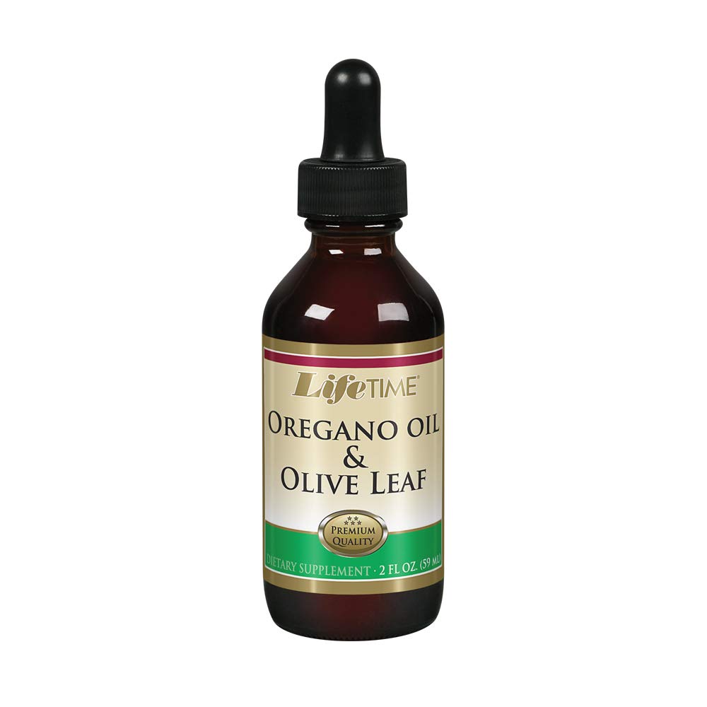 LIFETIME oregano oil olive leaf drops bottle for daily immune support.