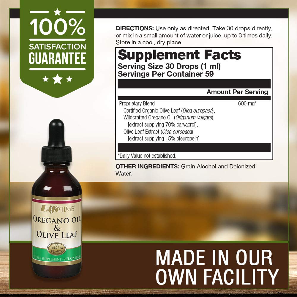 LIFETIME oregano oil olive leaf drops dropper enables precise daily dosing.