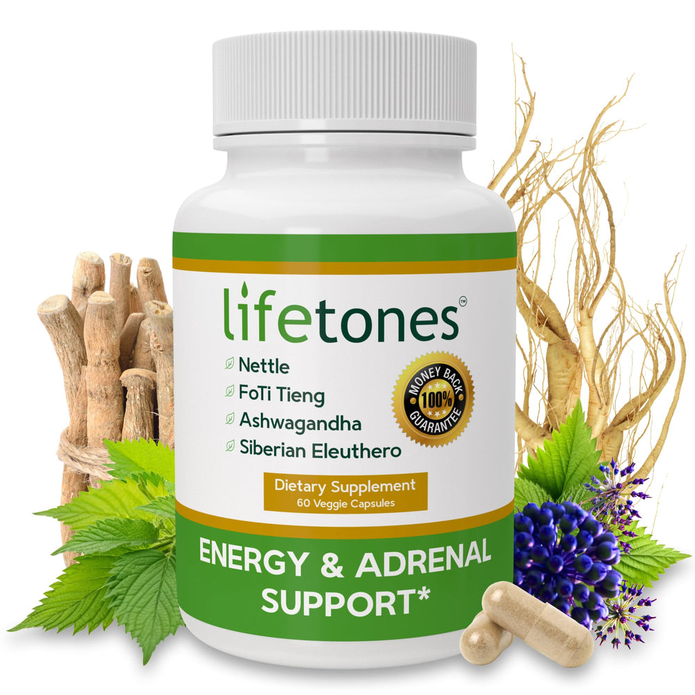 Life Tones Energy Adrenal Support bottle dispense showing easy daily use