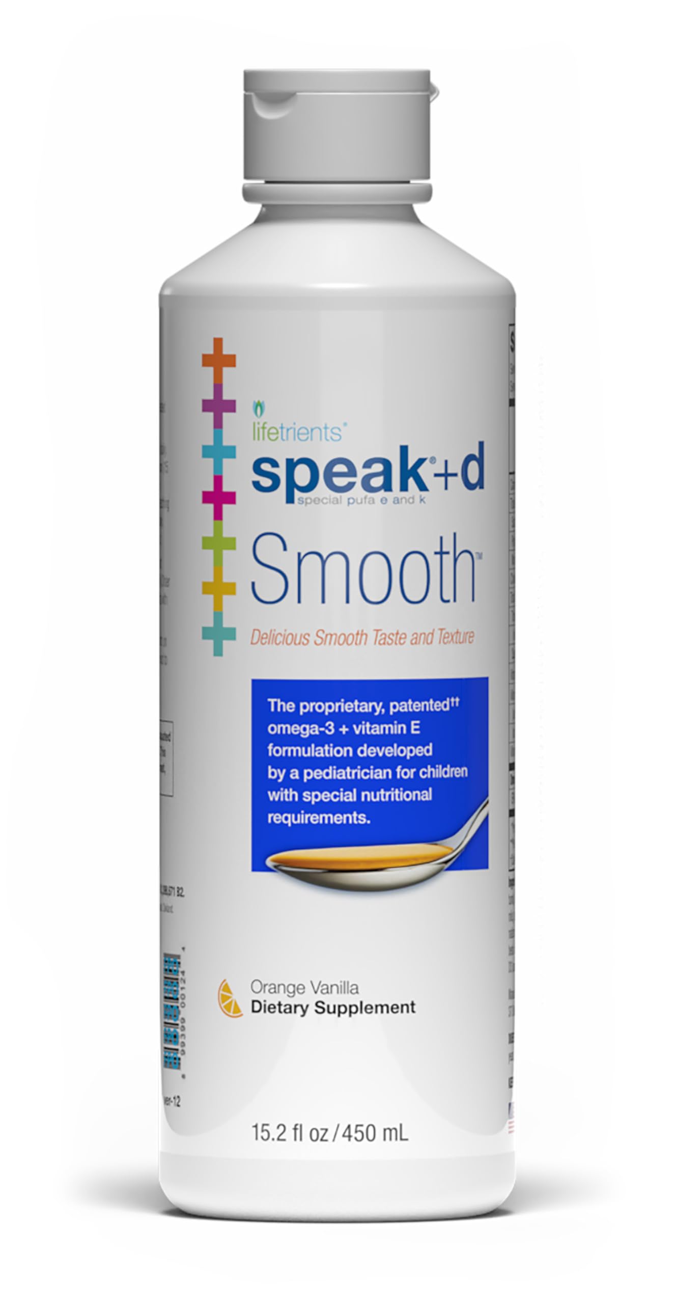 Lifetrients Speak+D Smooth Orange Vanilla bottle with kid-friendly design for targeted nutrients.
