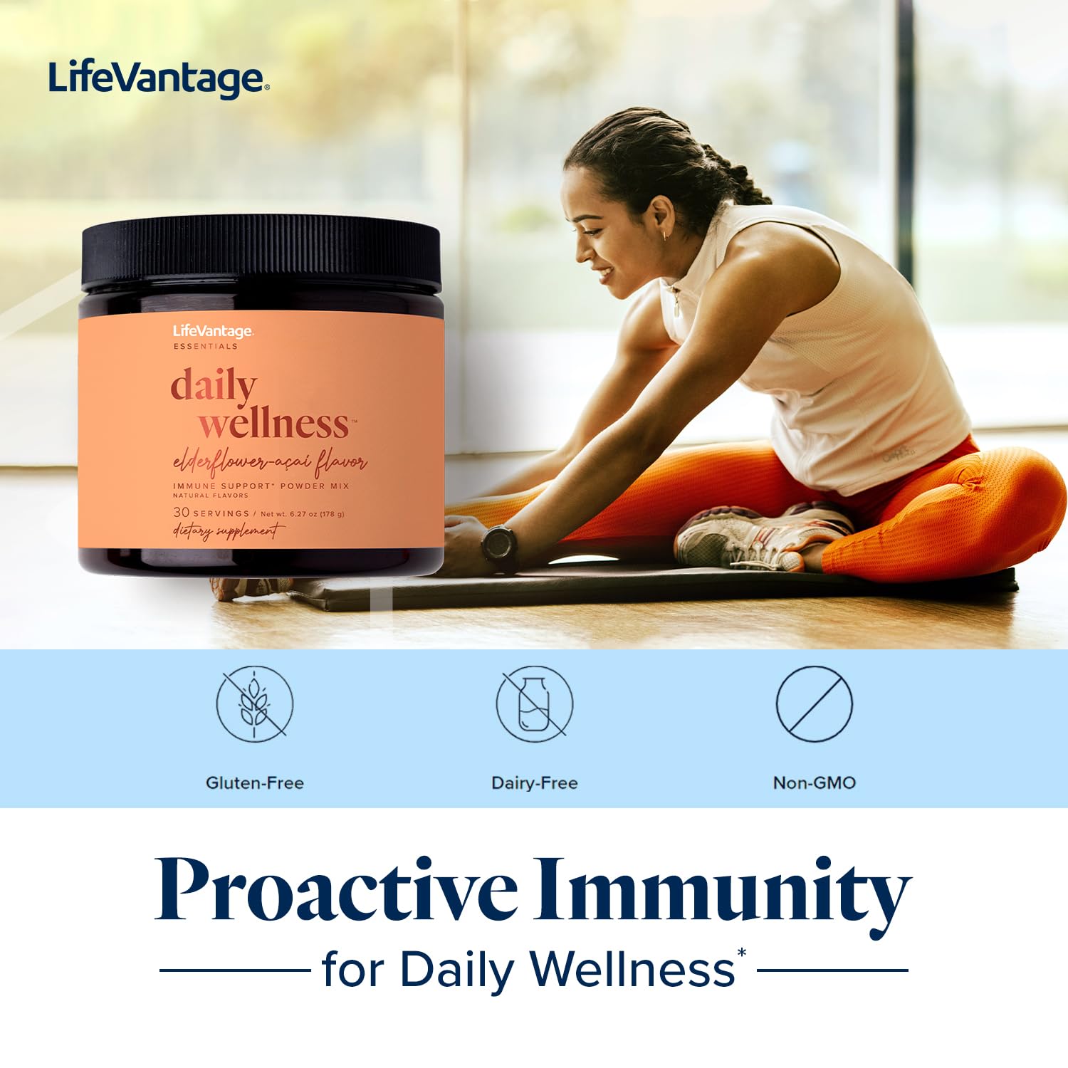 LifeVantage Daily Wellness morning routine scene with easy-to-mix drink