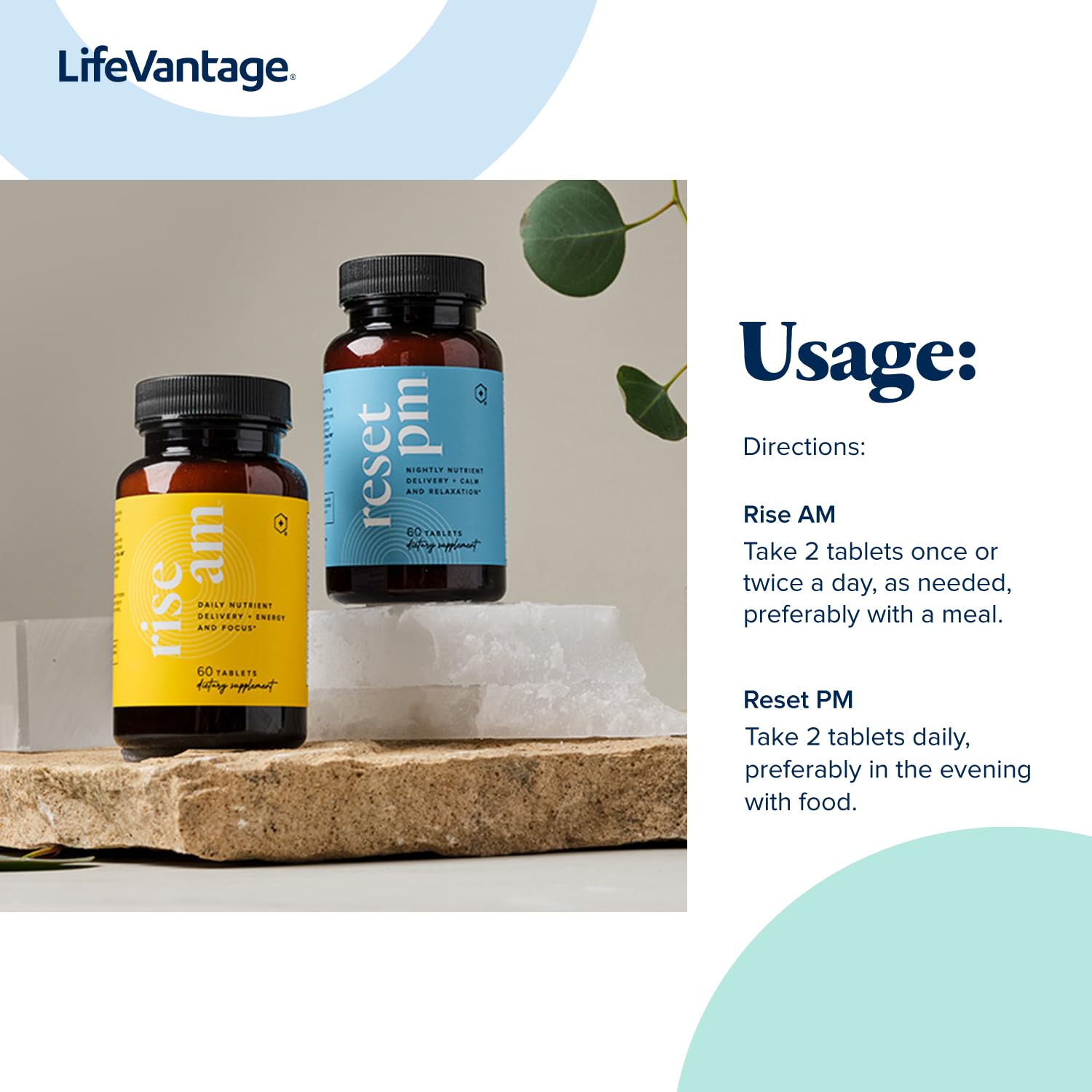 LifeVantage morning and evening routine pack arranged for balanced wellness.