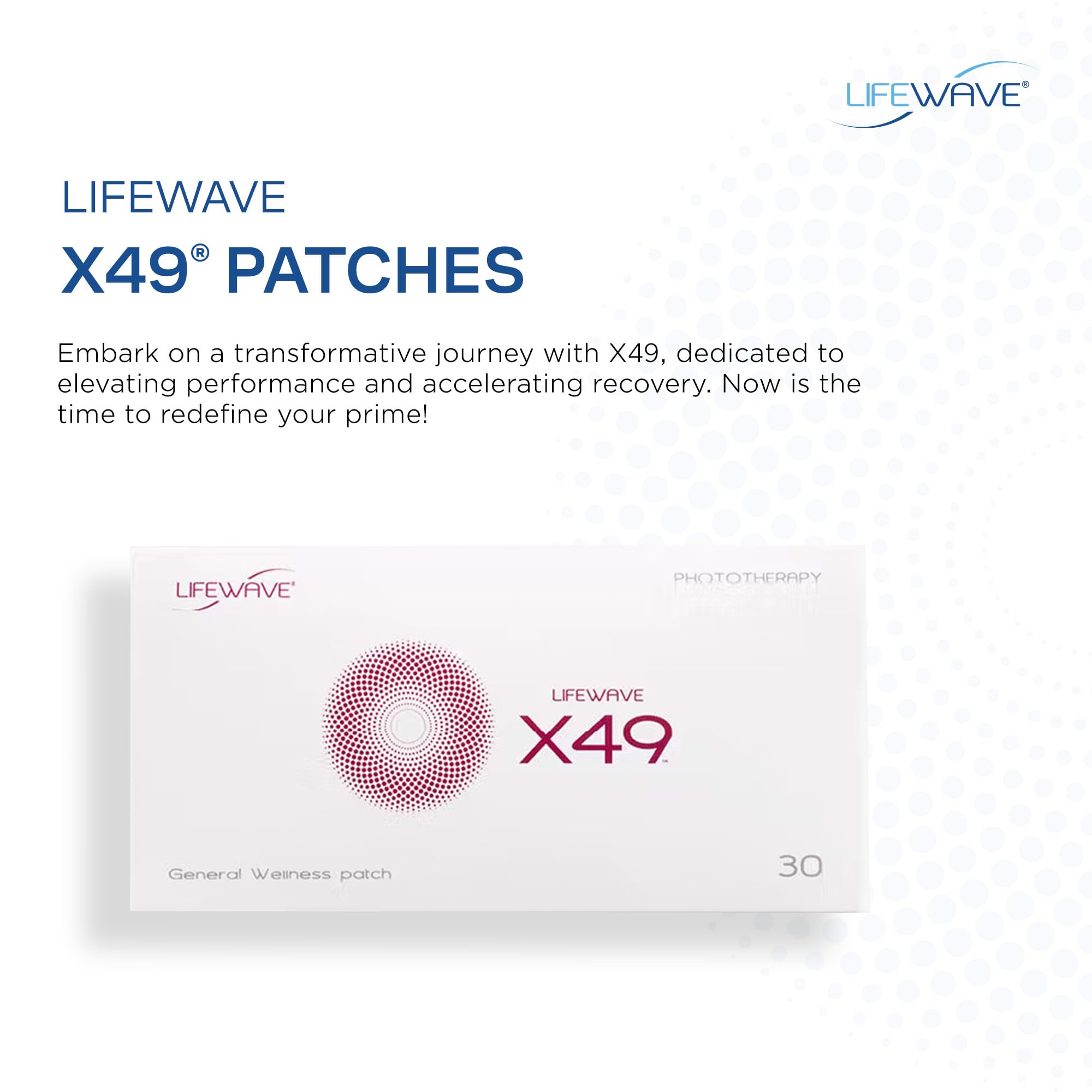 LifeWave X49 patches energy-boost visualization suggesting endurance support.
