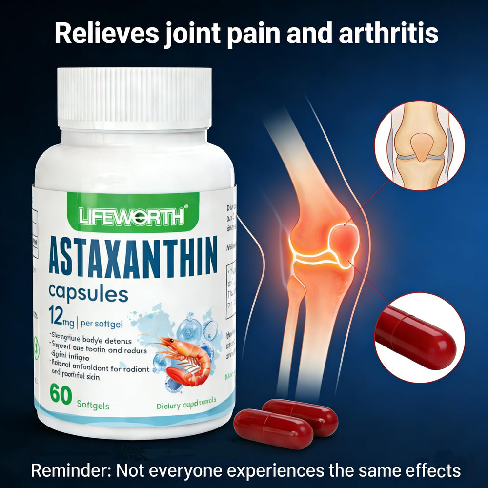 LIFEWORTH Astaxanthin bottle displayed on a shelf for convenient daily use.