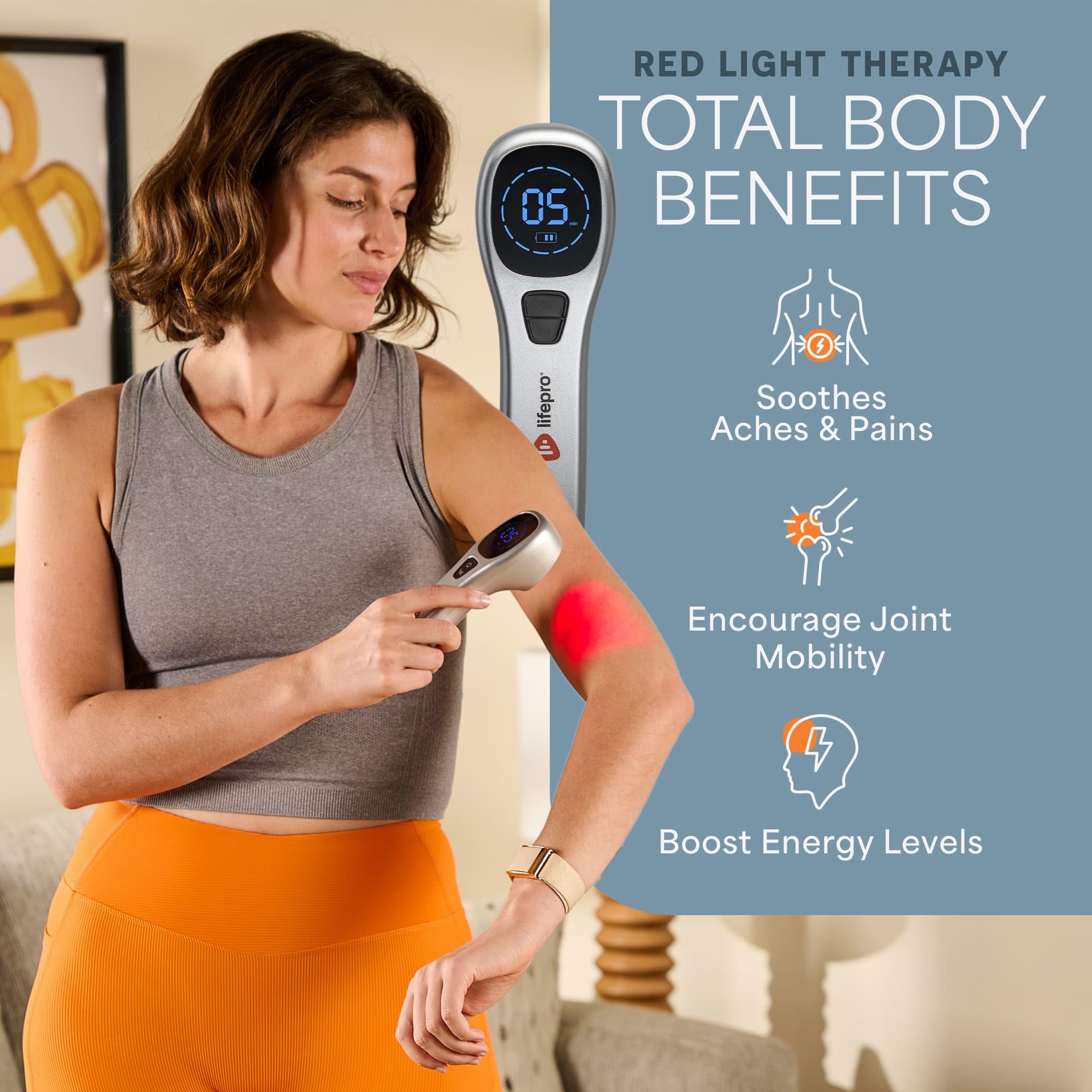 LifePro BioLux triple-wavelength LEDs provide targeted red and near-infrared therapy.