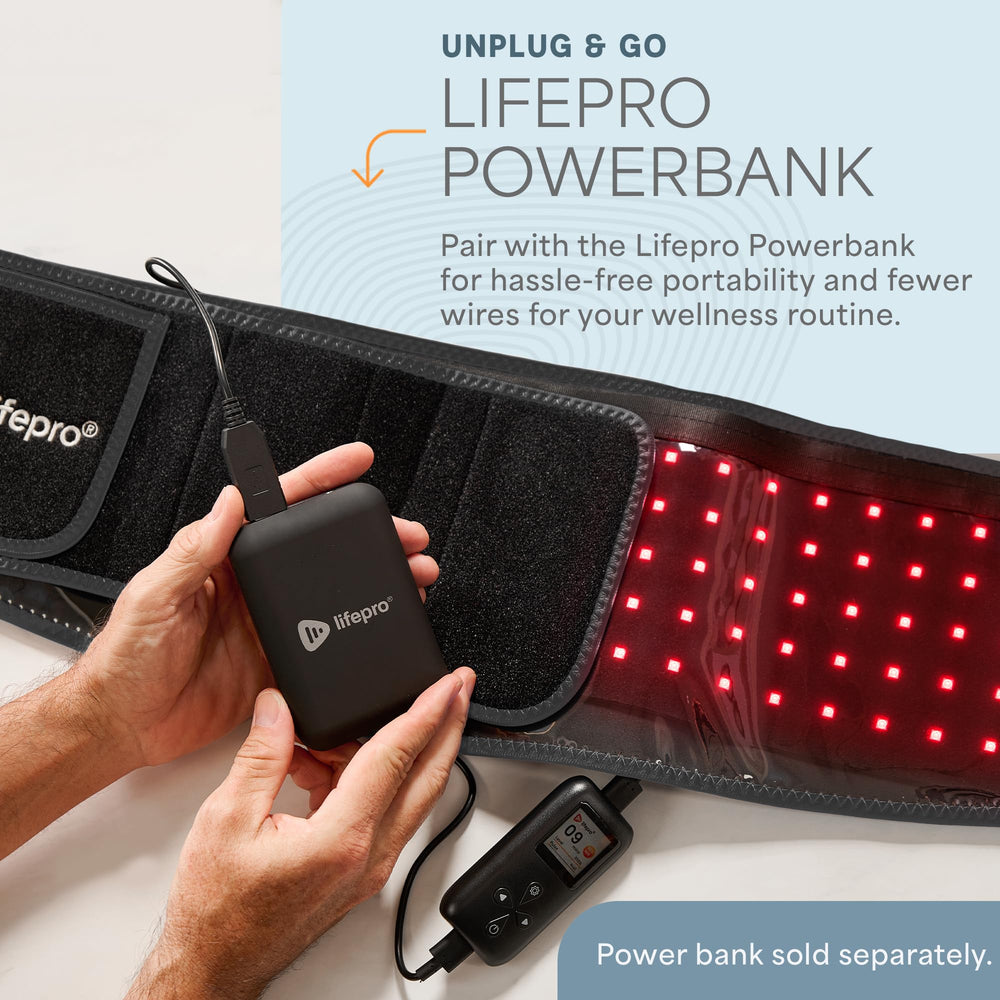 LifePro red light therapy belt portable power supports on-the-go use.