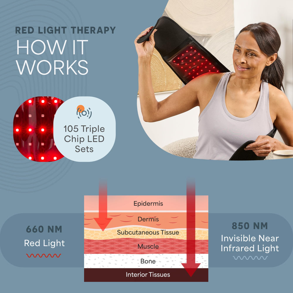 LifePro red light therapy belt vibration settings add gentle motion.