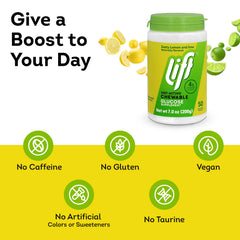 Lift Glucose jar in a desk drawer emphasizes desk-ready, on-the-go energy.