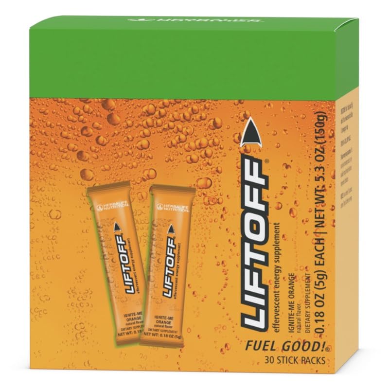 Lift-Off Ignite-Me Orange tablet dissolving in water for a refreshing energy boost