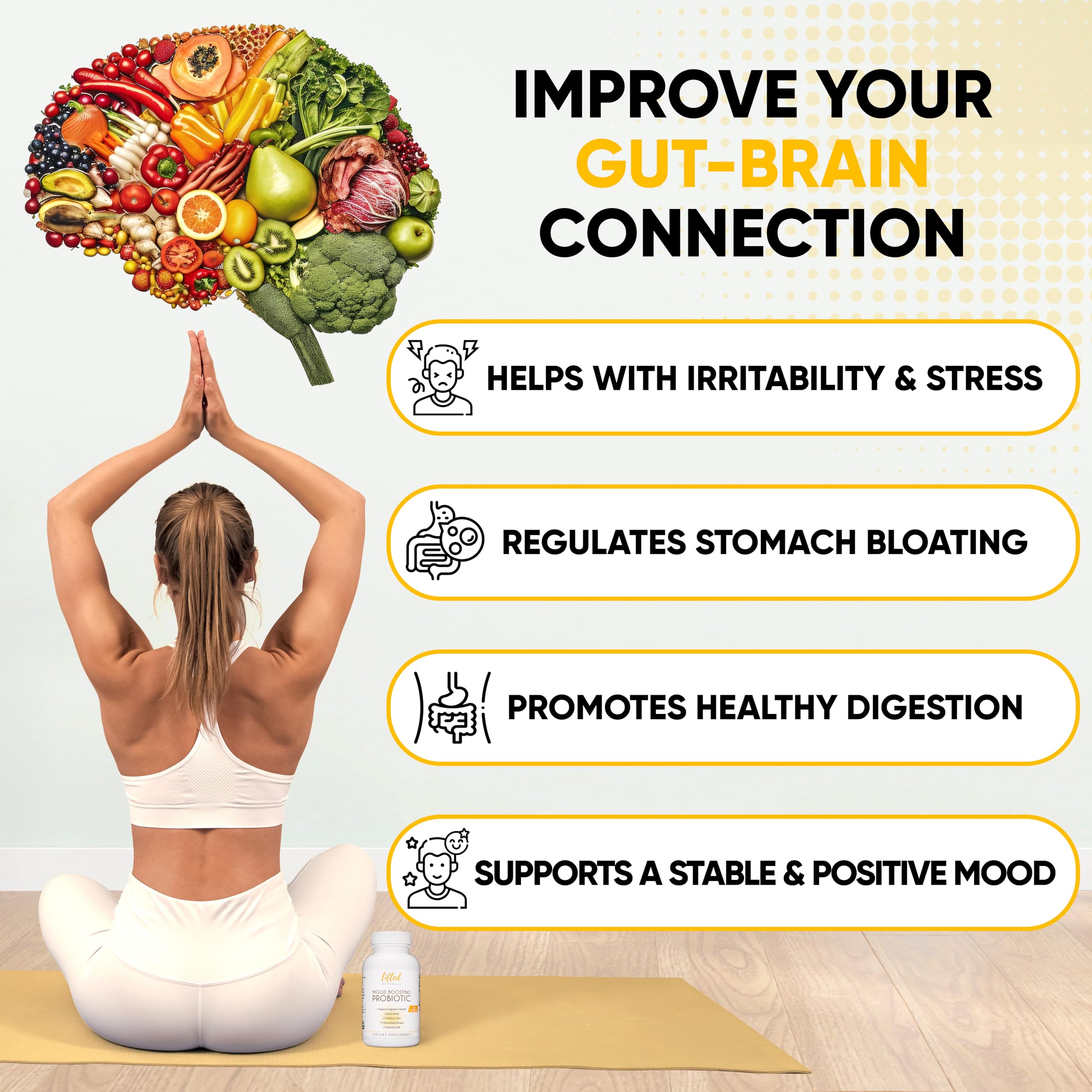 Lifted Naturals 30-billion-CFU capsules promoting digestive balance and well-being.