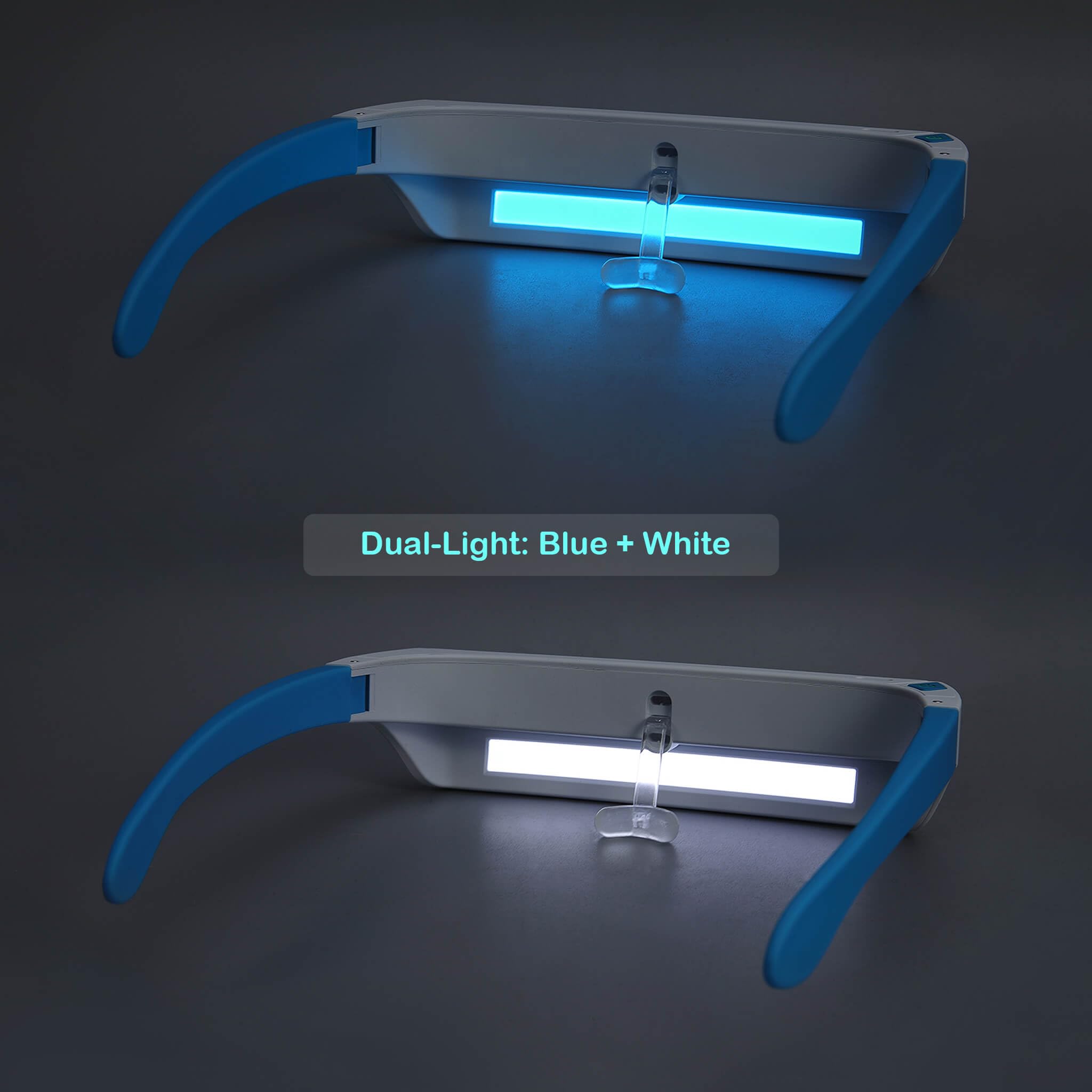 Light Therapy Glasses blue light mode aids daytime focus and alertness.