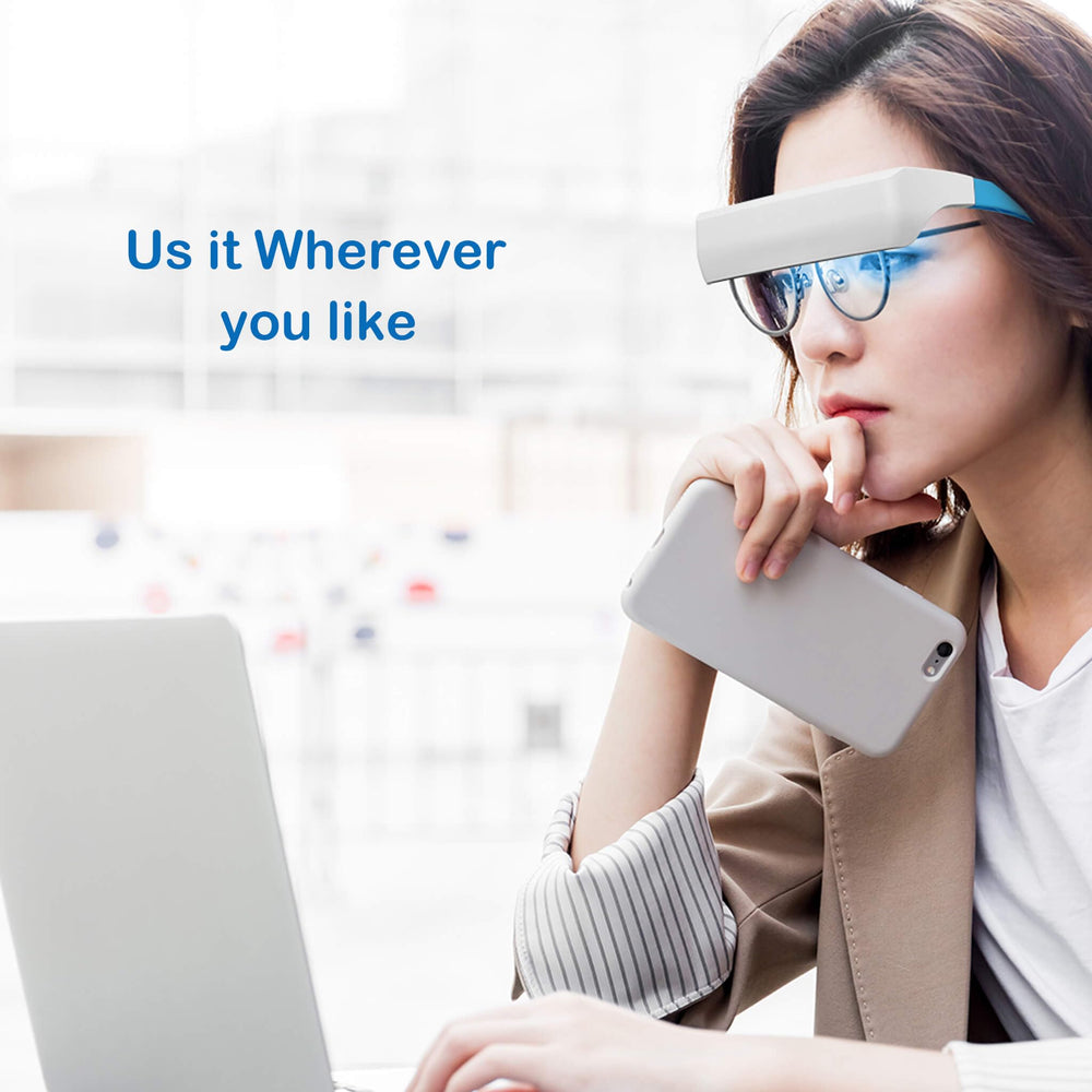 Light Therapy Glasses travel-friendly package includes case, cable, and manual.