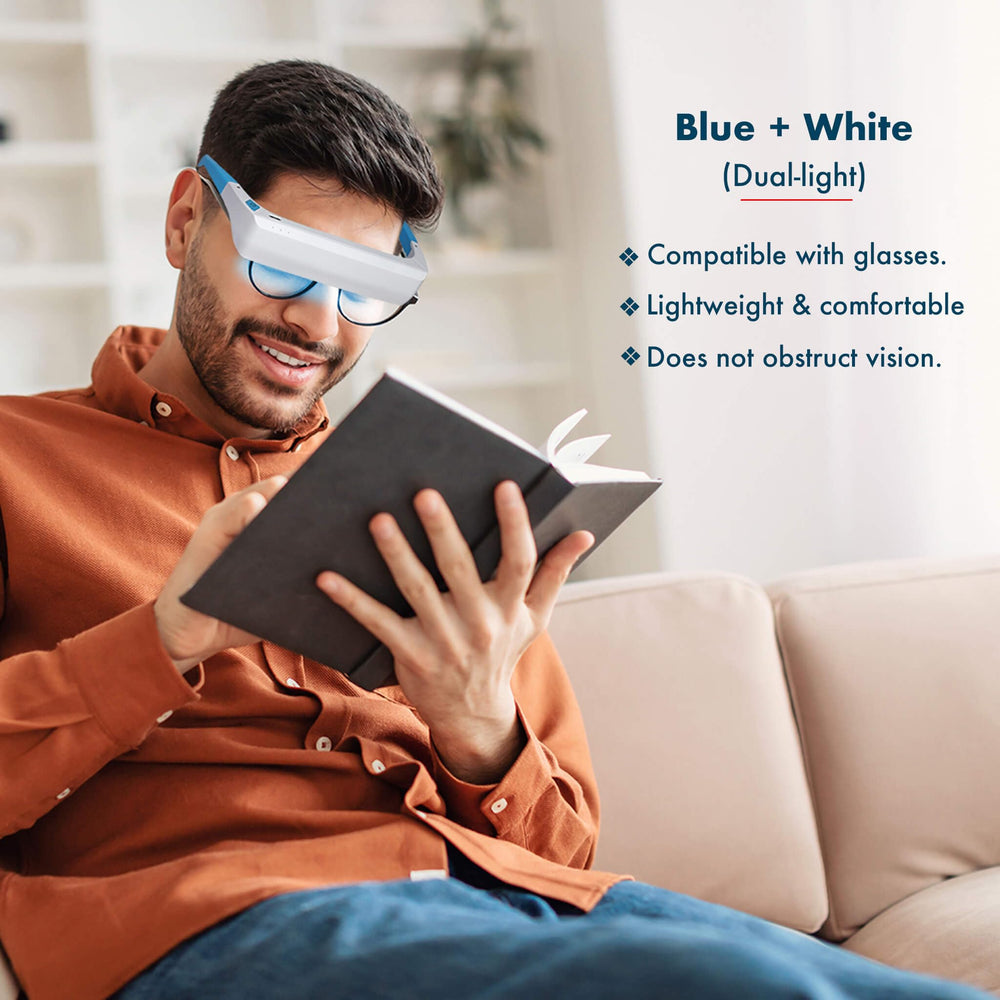 Light Therapy Glasses rechargeable battery keeps sessions cordless and convenient.