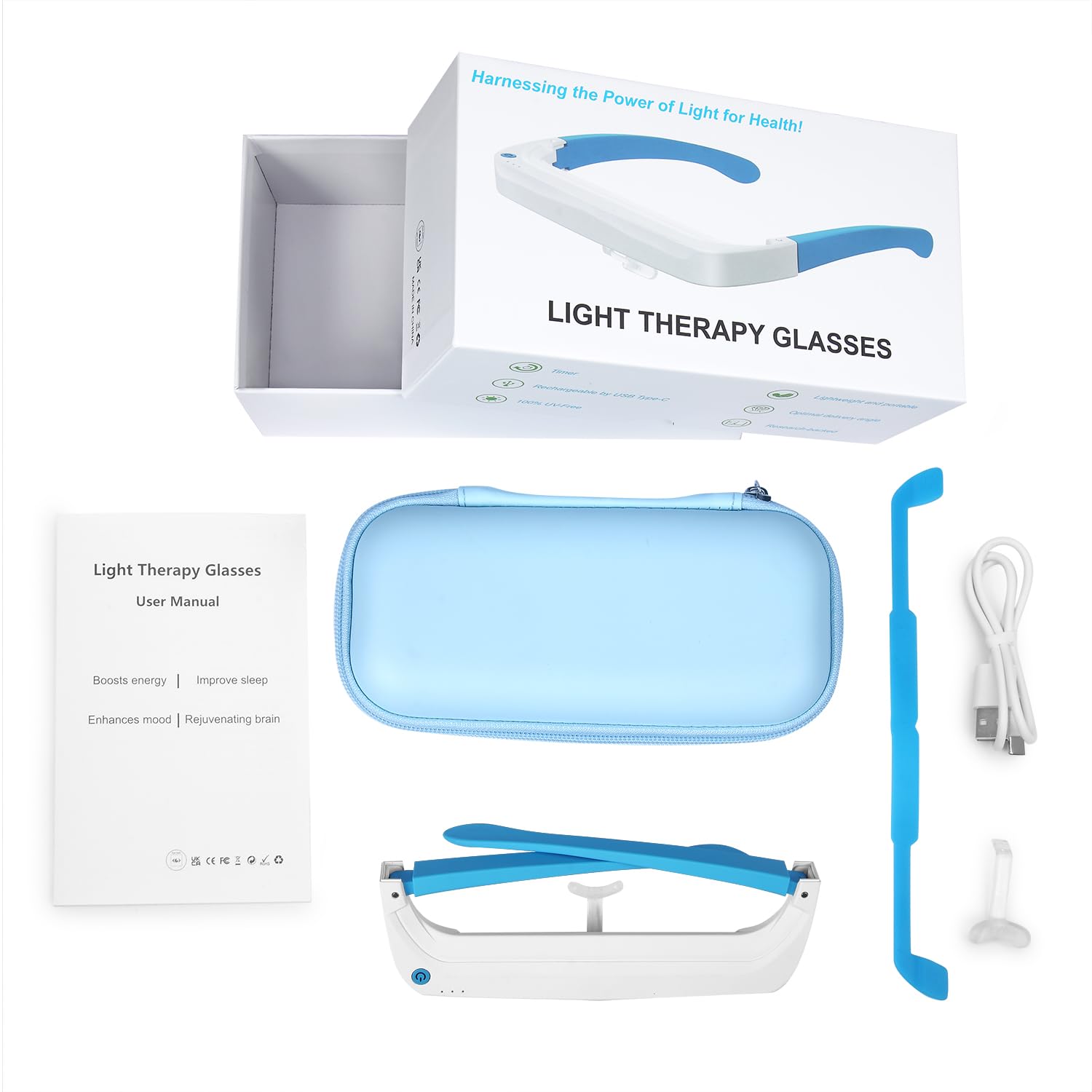 Light Therapy Glasses UV-free light for eye comfort during use.