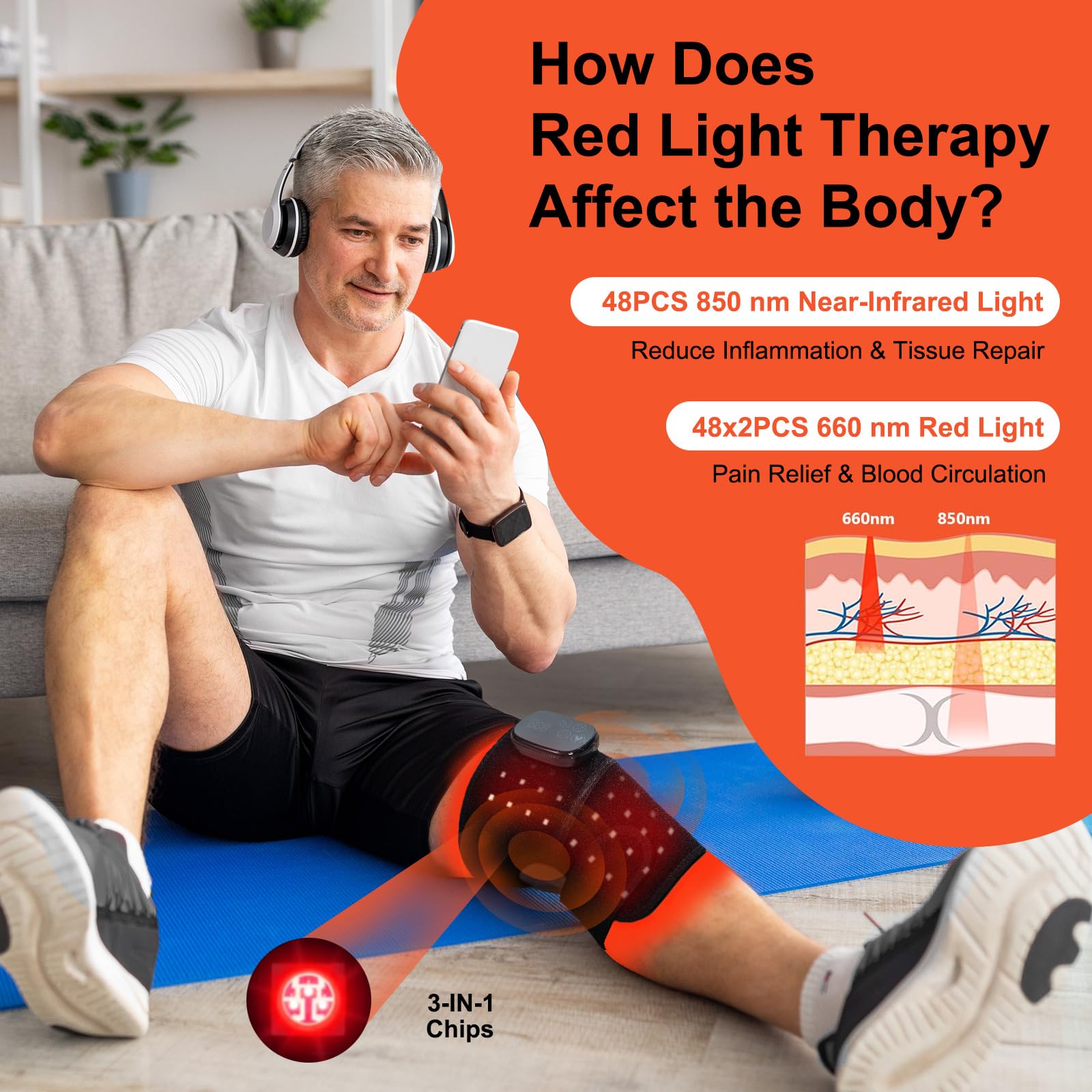 LightinMax knee brace side profile showing adjustable strap for comfortable wear
