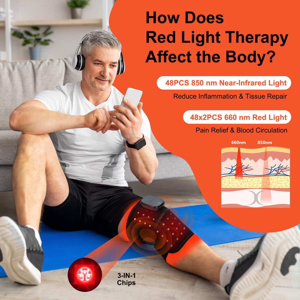 LightinMax knee brace side profile showing adjustable strap for comfortable wear