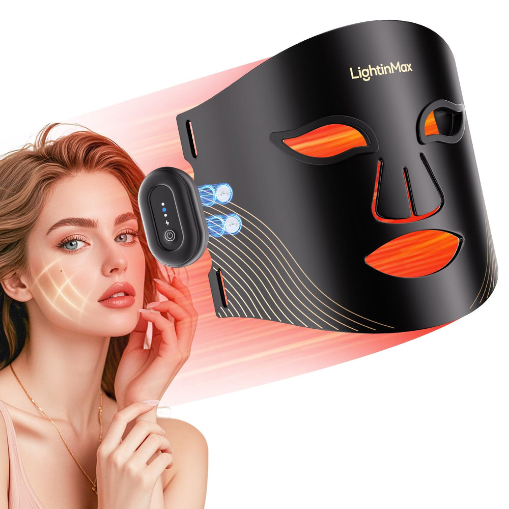 LightinMax red light therapy face mask worn for at-home skincare sessions