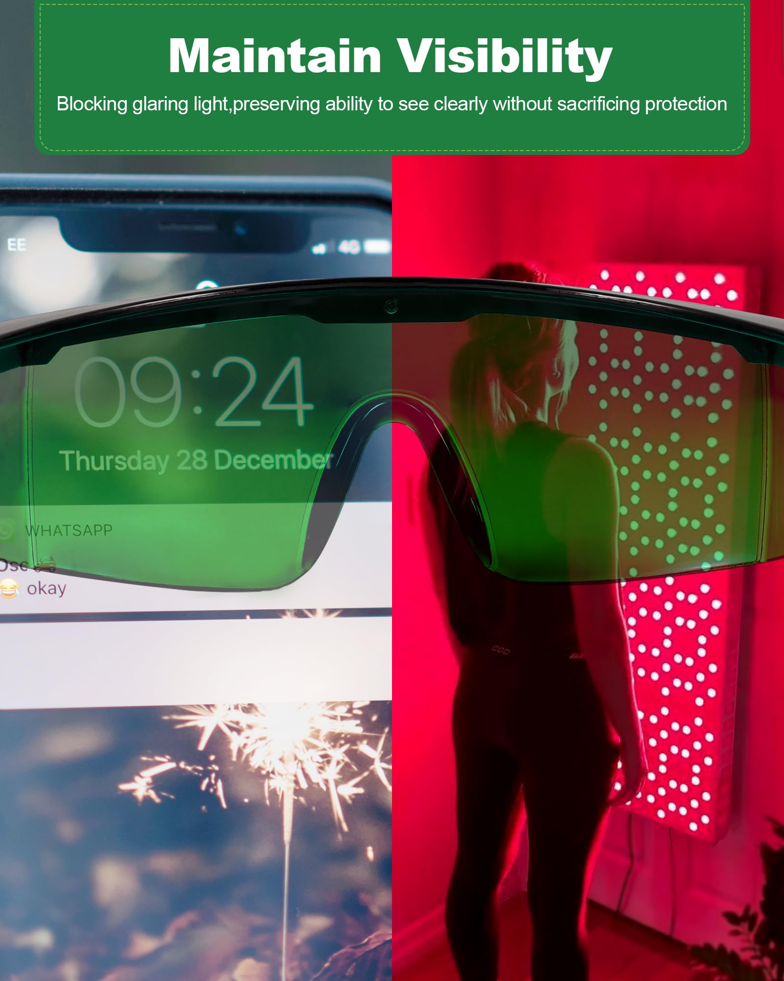 LightMeUp glasses compatible with red light and infrared devices
