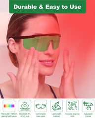 LIGHTMEUP eye protection with transparent green lenses preserves clarity while streaming media.