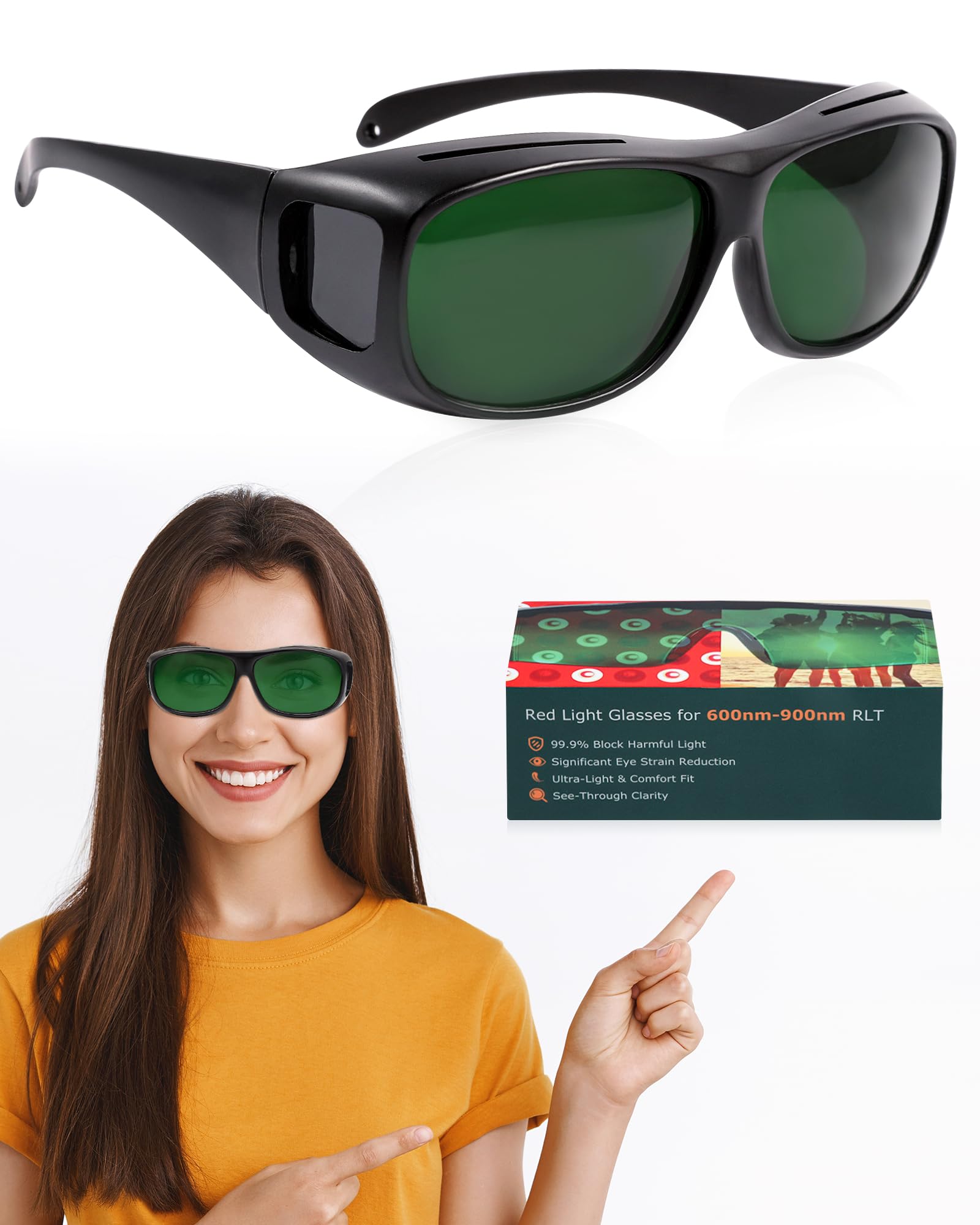 LIGHTMEUP red light glasses front view for therapy eye protection