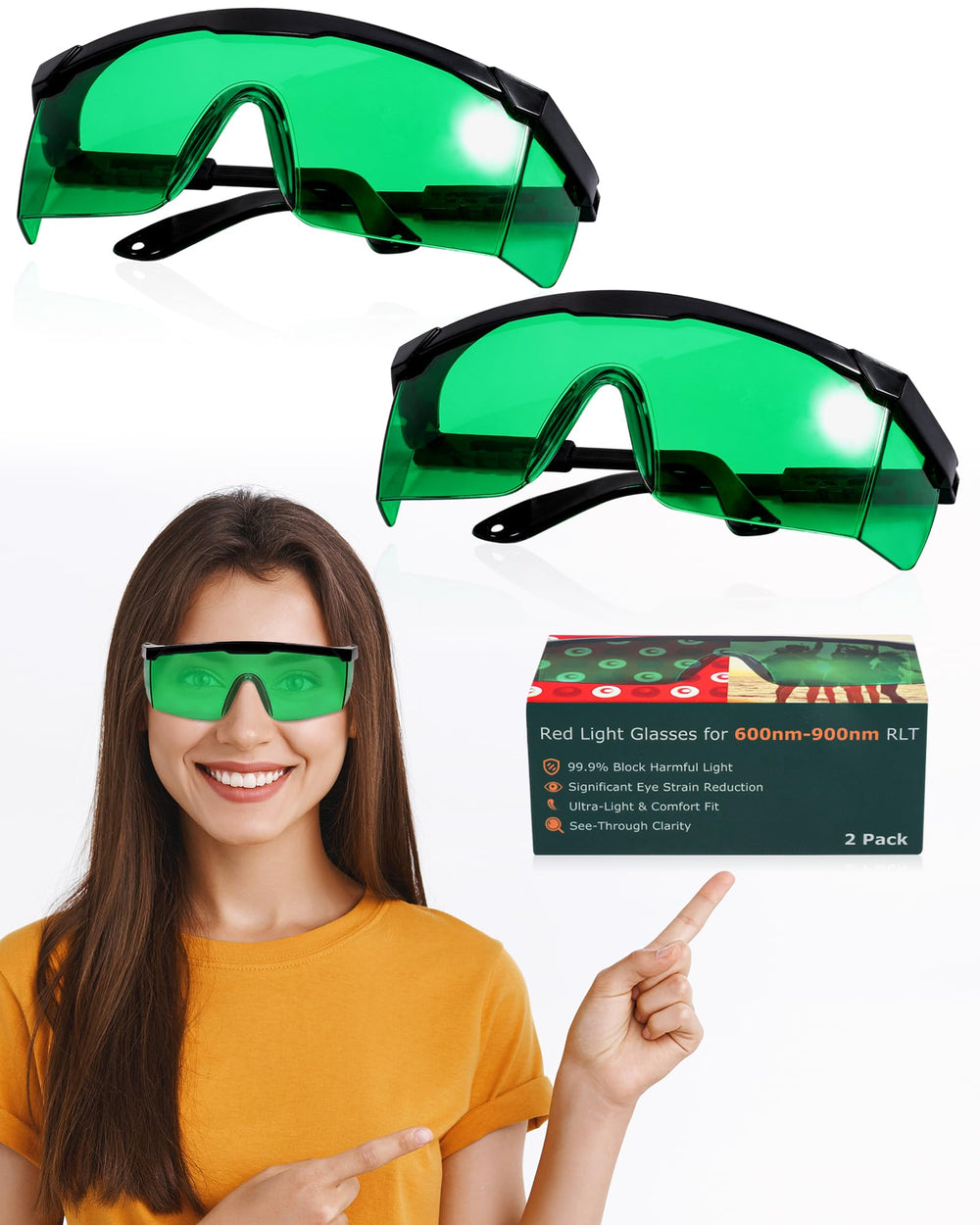 LIGHTMEUP red light glasses with full wrap provide eye protection during therapy sessions.
