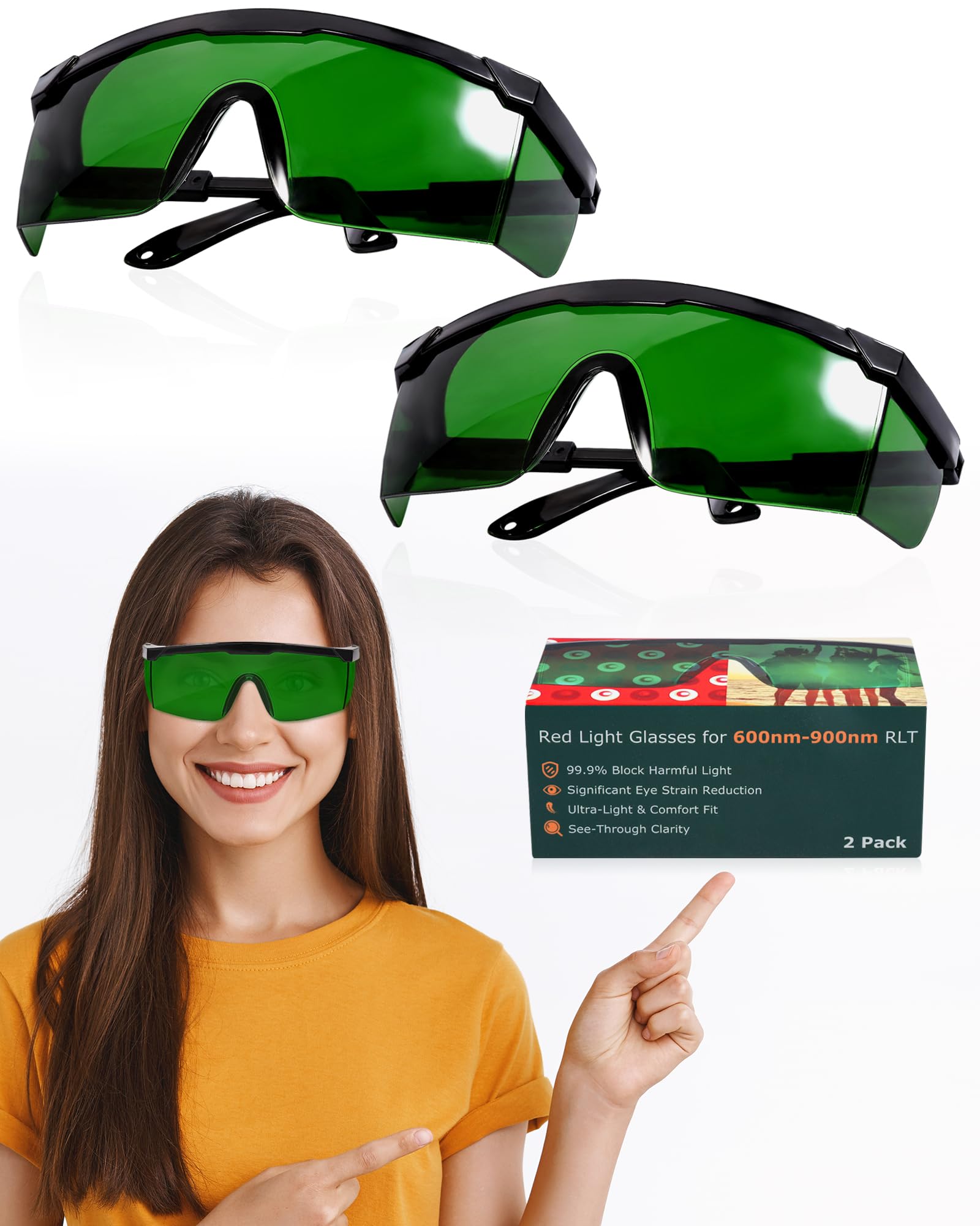 LightMeUp red light therapy glasses side view with full eye protection