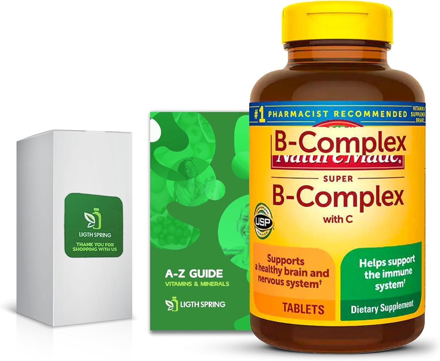 Lightspring Super B-Complex bottle closeup highlighting full B vitamin blend for energy support