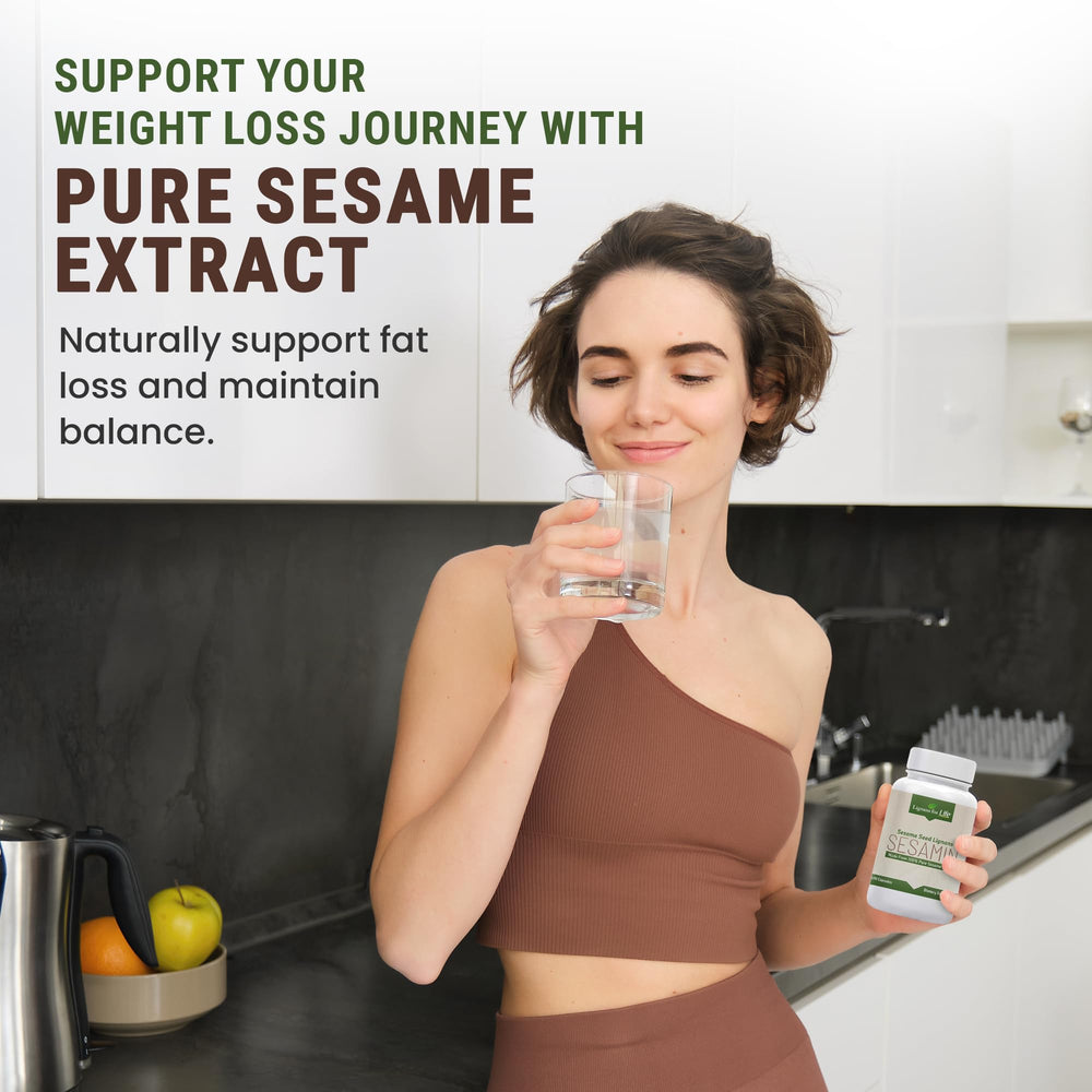 Lignans For Life capsules closeup showing sesamin-rich formula for overall wellness.