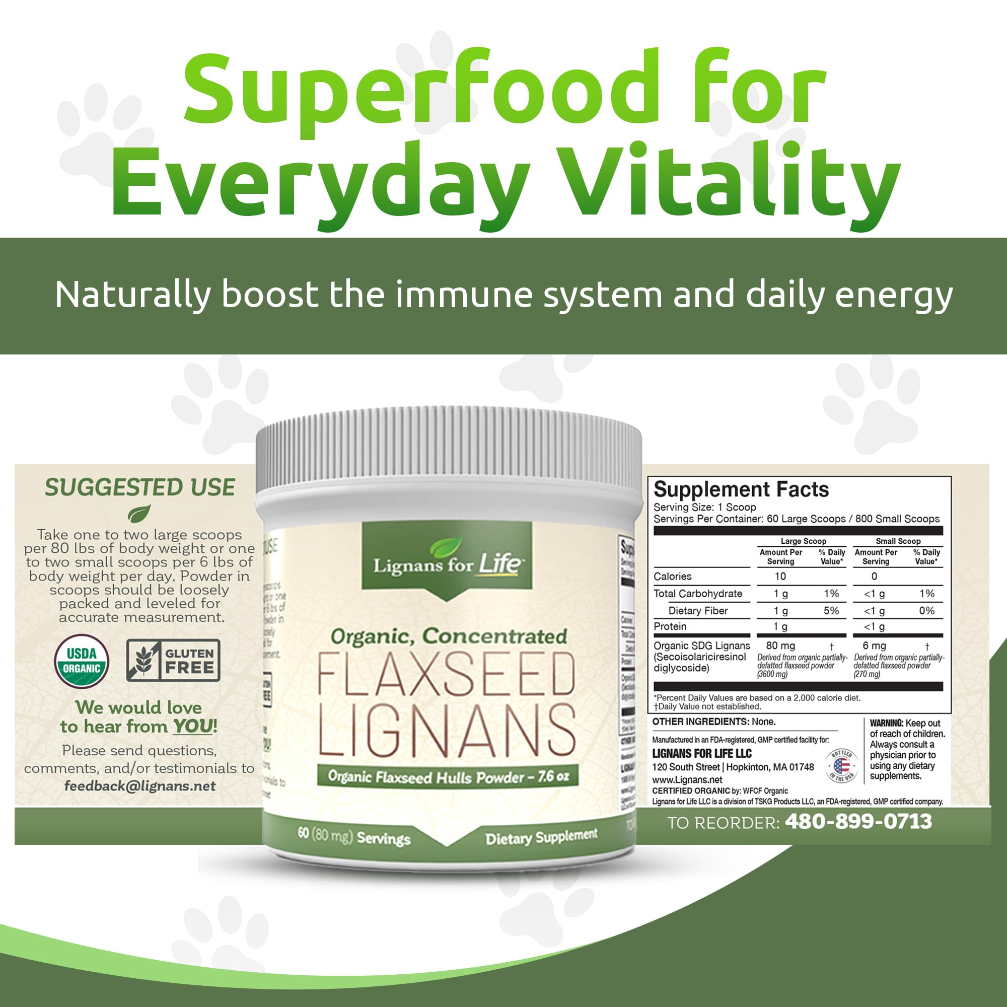Lignans For Life flaxseed meal – versatile ingredient for smoothies and baking.