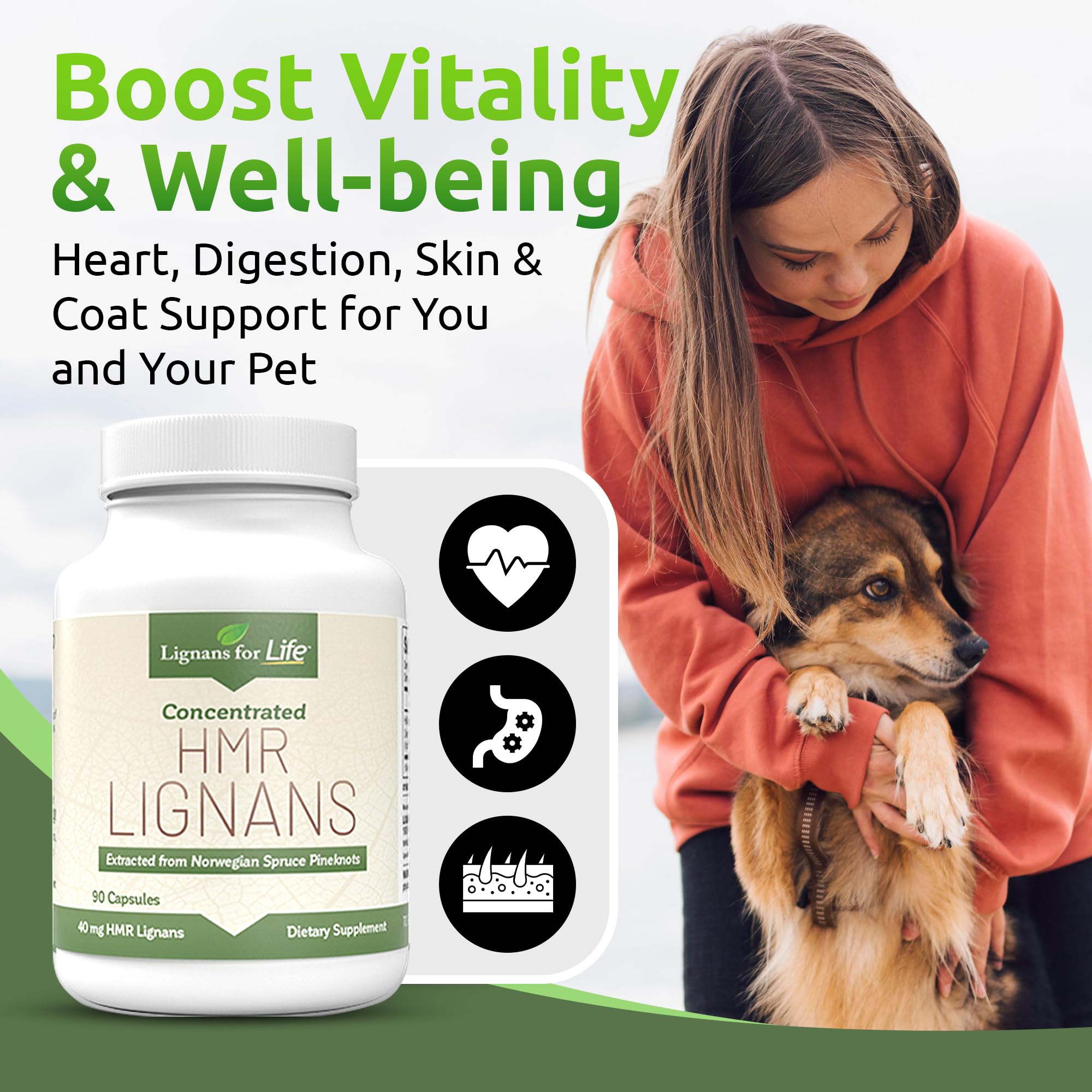 Lignans For Life HMR Lignans for Dogs label info shows 40 mg per capsule