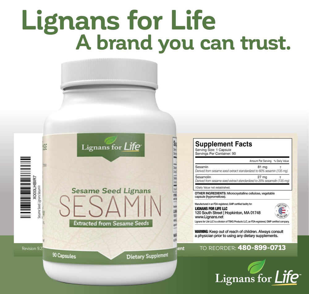 Lignans For Life instruction card outlines daily capsule routine for liver and hormonal balance.
