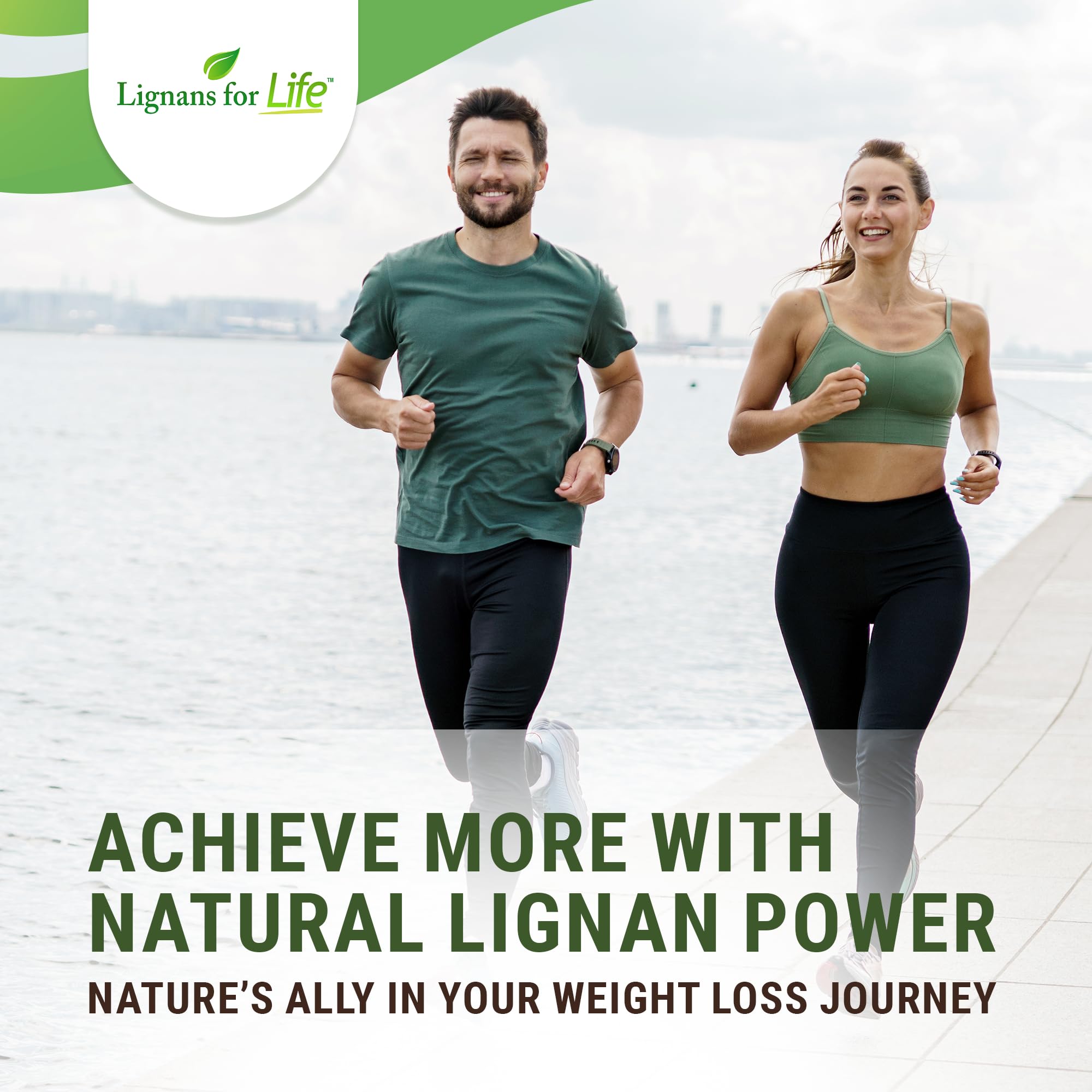 Lignans For Life packaging front communicates natural wellness and balance for men and women.