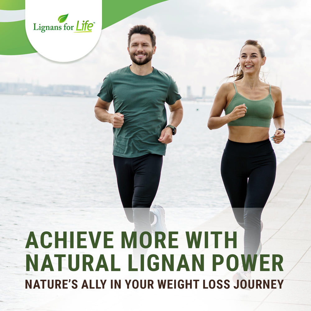 Lignans For Life packaging front communicates natural wellness and balance for men and women.