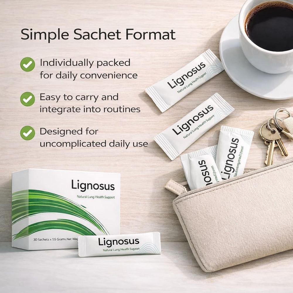 Lignosus Daily Wellness Routine imagery featuring convenient sachets