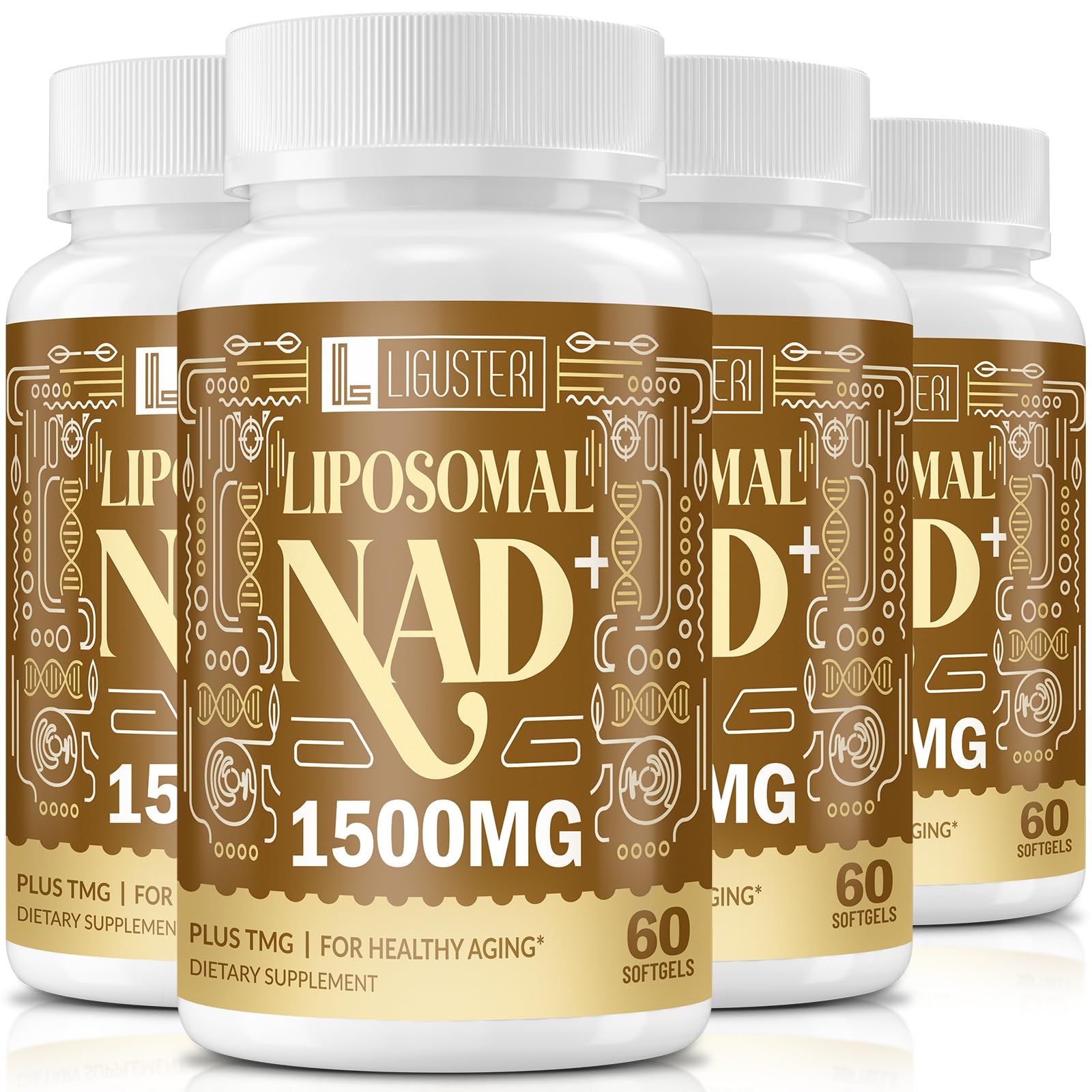 LIGUSTERI Liposomal NAD+ 1500mg bottle enables easy daily dosing for cellular energy.