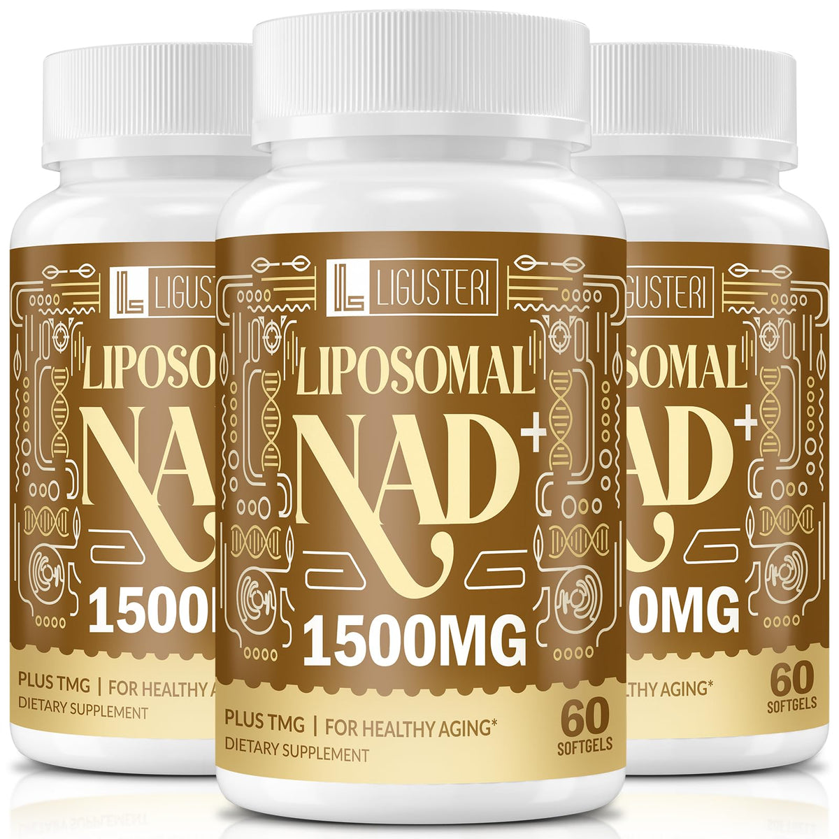 LIGUSTERI liposomal NAD+ bottle highlighting premium energy support.