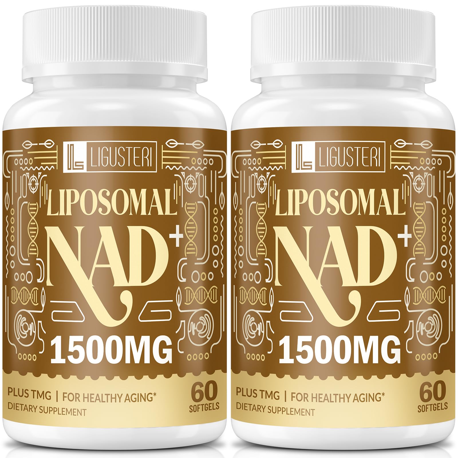 Ligusteri liposomal NAD+ with TMG bottle on shelf highlighting energy support