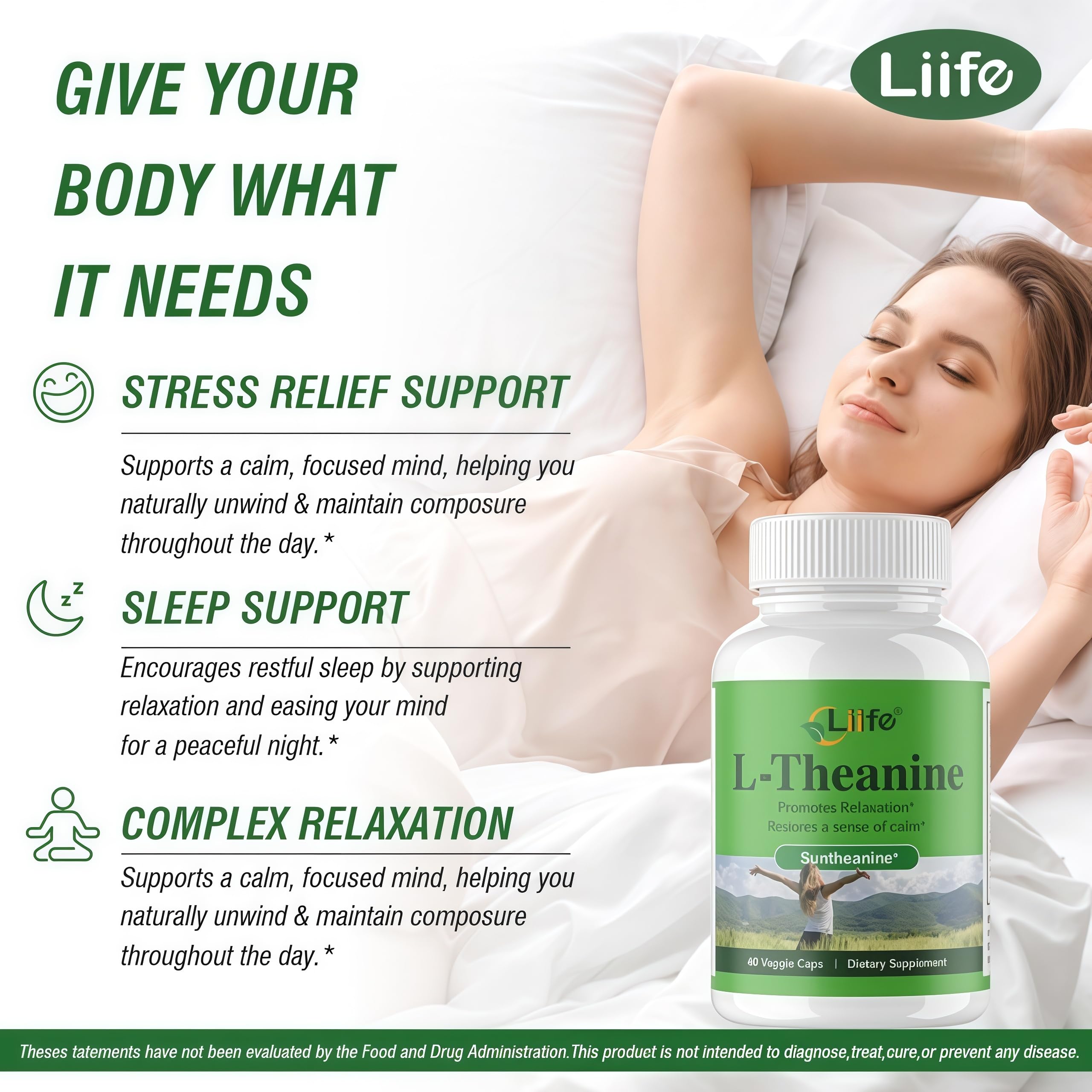 LIIFE label highlights Suntheanine and GABA blend for balanced mood.