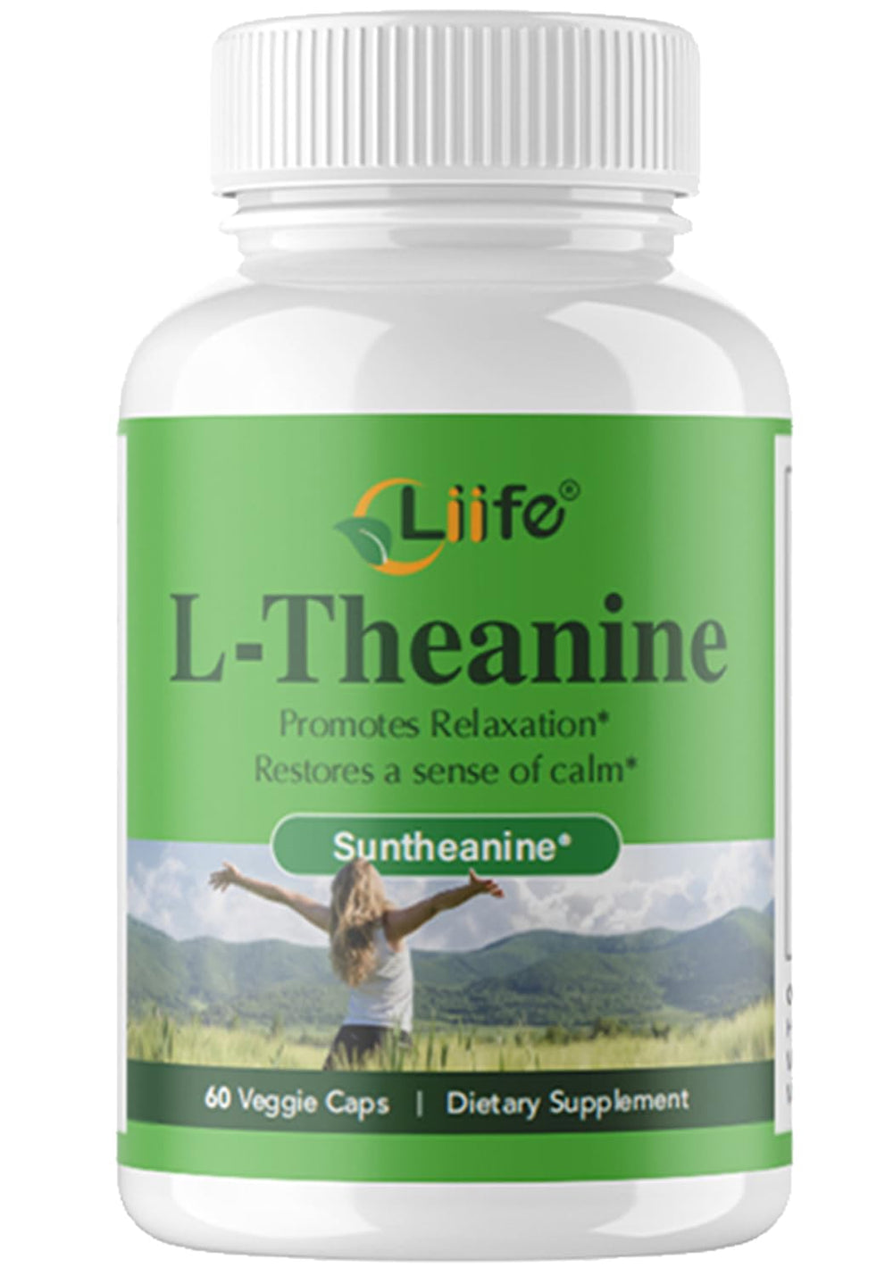 LIIFE L-Theanine Suntheanine bottle for calm, focused daily support.
