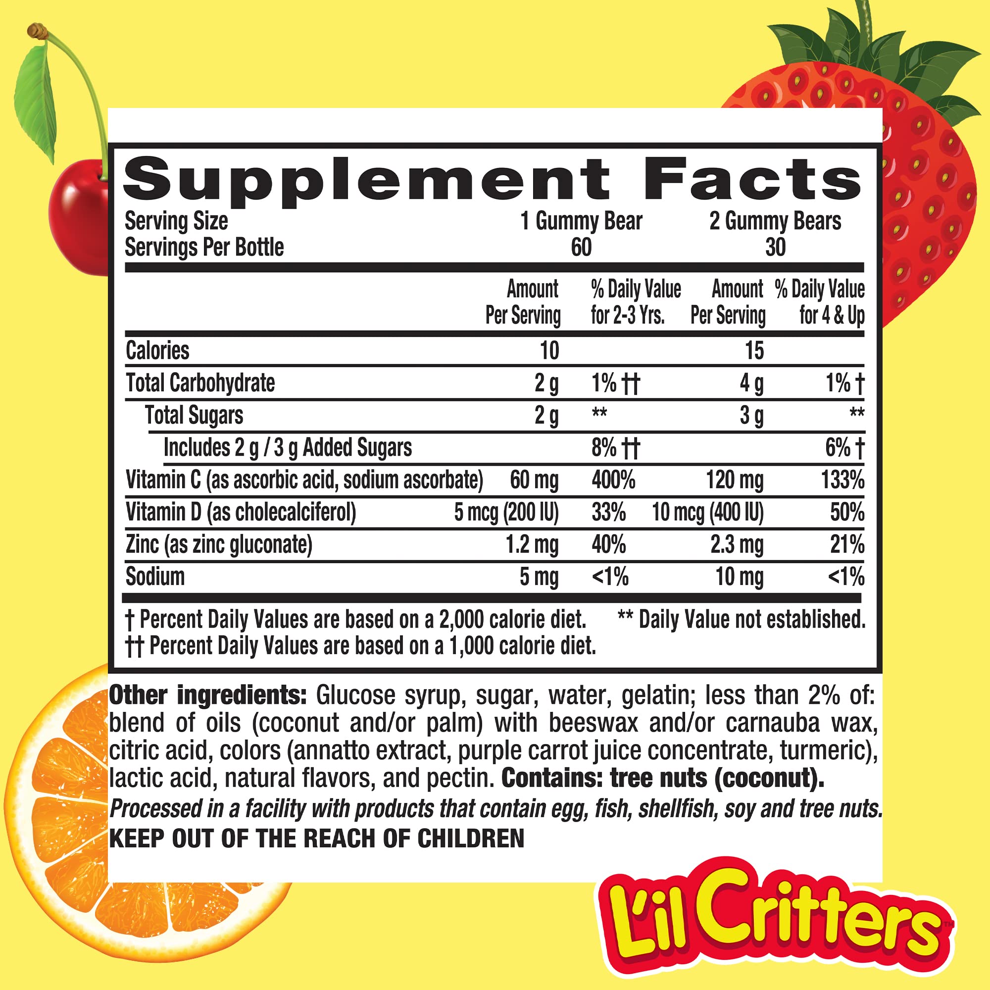 Lil Critters Immune C Plus Zinc ingredients panel close-up