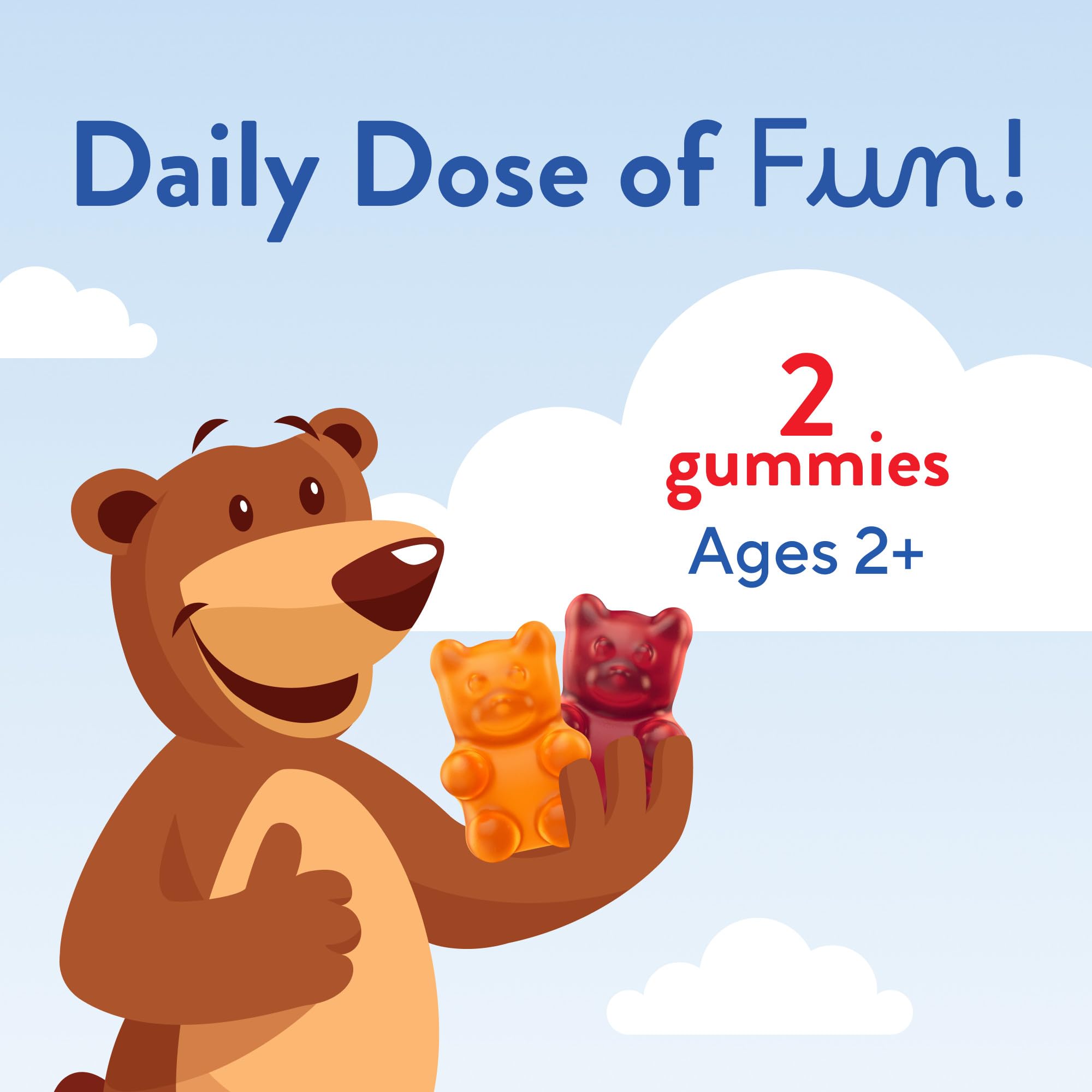 Dos gomitas diarias de Lil Critters Probiotic Daily Gummy para la rutina infantil.