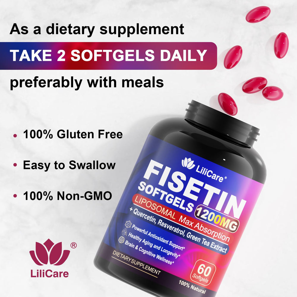 LILICARE label highlights 98% pure fisetin concentration.